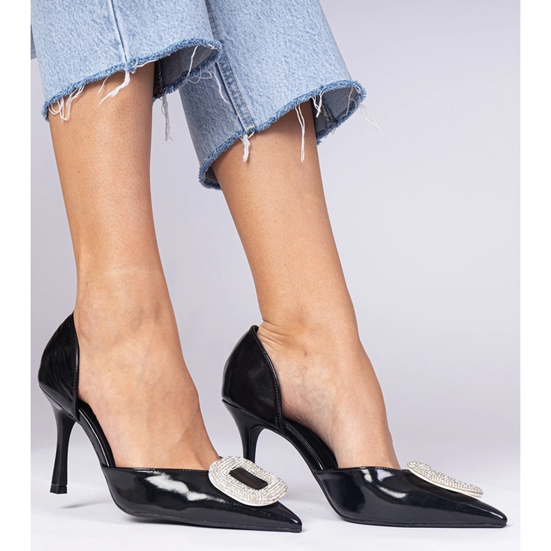 Crne visoke pete ukrašene cirkonima crno 1