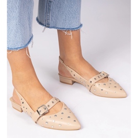 Bež ženske ravne potpetice s otvorenom petom i rhinestones 2