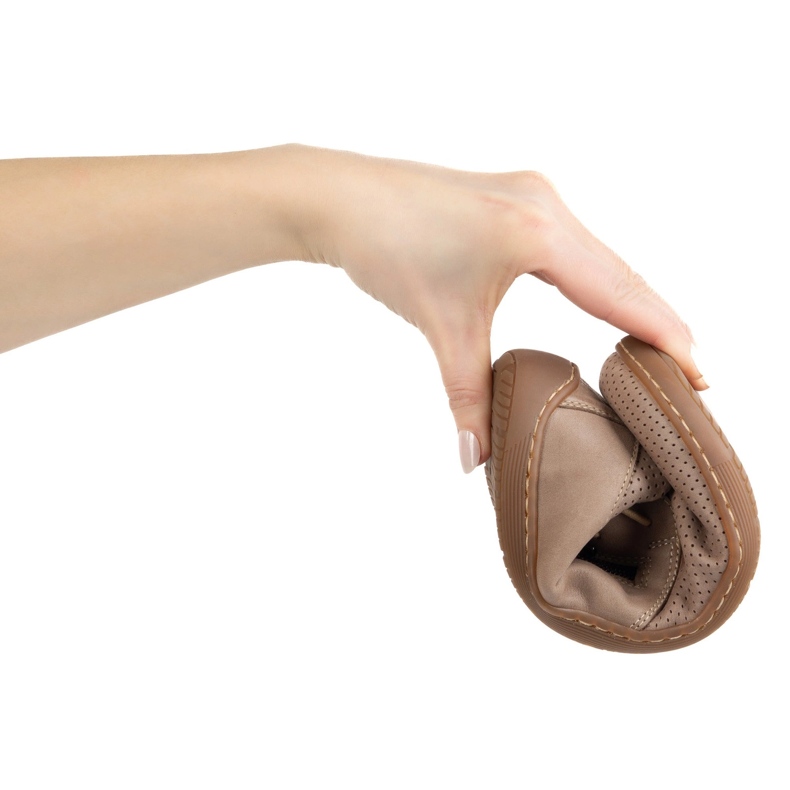 Olivier Ženske minimalističke kožne cipele bosonogi 1244 perforirani bež 1