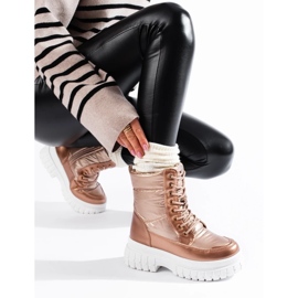 Ženske zlatne čizme za snijeg s vezicama zlatna 2