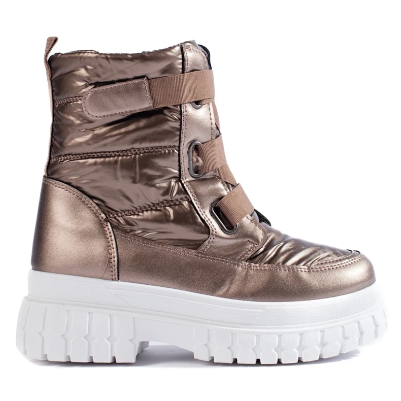 Smeđe ženske čizme za snijeg s čičkom smeđa 2