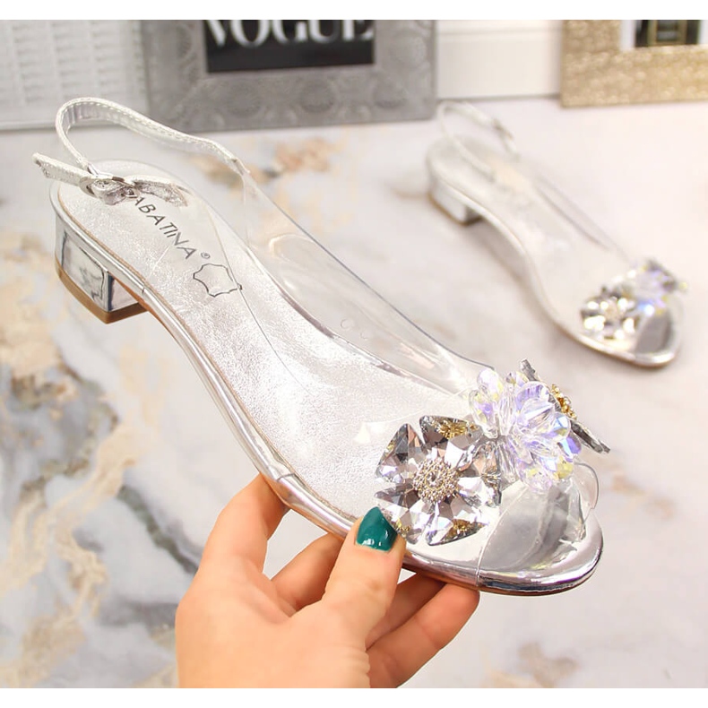 Prozirne ravne sandale s kamenčićima u srebru Sabatina 380-8 srebro 1