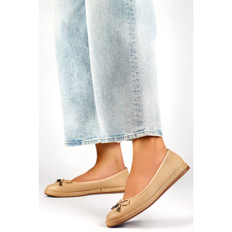 Udobne bež ženske balerinke s mašnom GD-XR392A-BE 2
