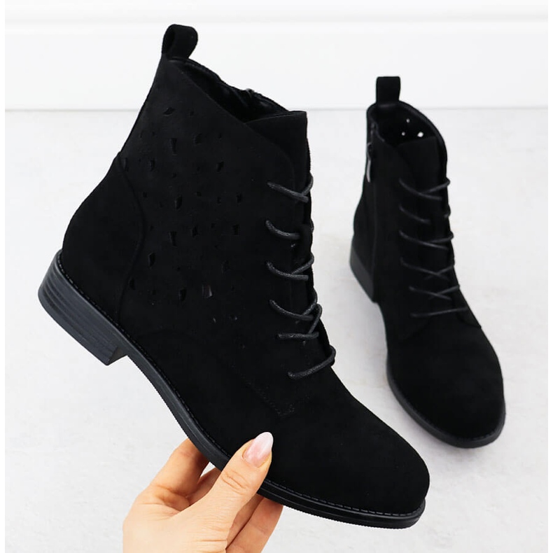 S.Barski Ženske otvorene čizme Black Suede S. Barski HY51-136 crno 1