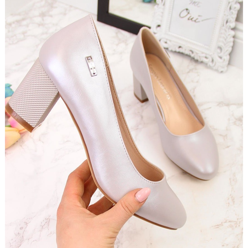 Ženske srebrne biserne salonke na ukrasnu visoku petu Sergio Leone srebro 2