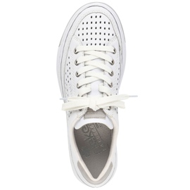 Udobne ženske kožne ažur sportske cipele, bijele, Rieker L8849-80 bijela 1