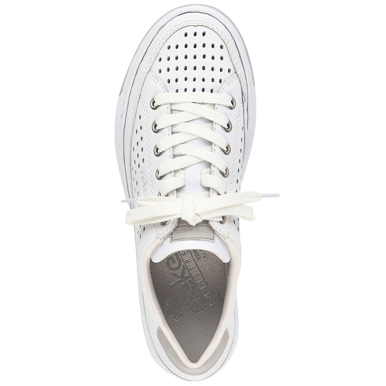 Udobne ženske kožne ažur sportske cipele, bijele, Rieker L8849-80 bijela 1