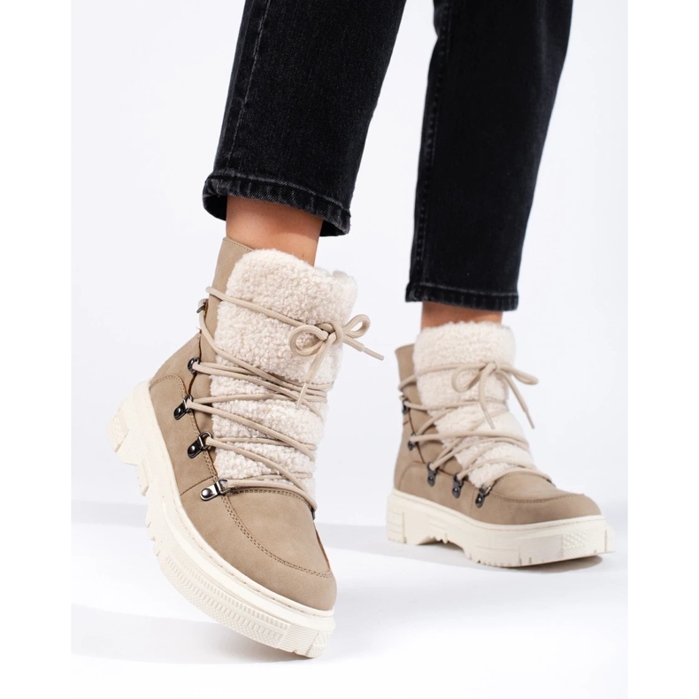 Bež ženske čizme za snijeg s ovčjom kožom 2