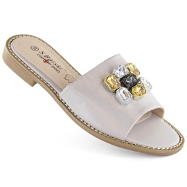 Ženske udobne srebrne papuče sa cirkonima S.Barski 031 srebro 1