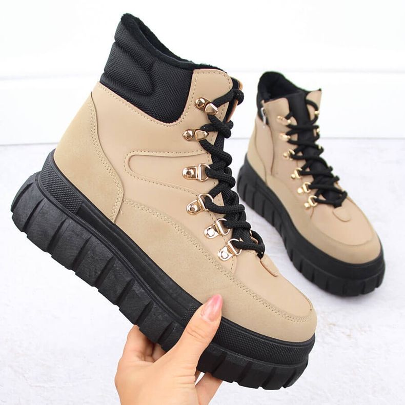 Ženske bež čizme sa debelom platformom News 7928 1