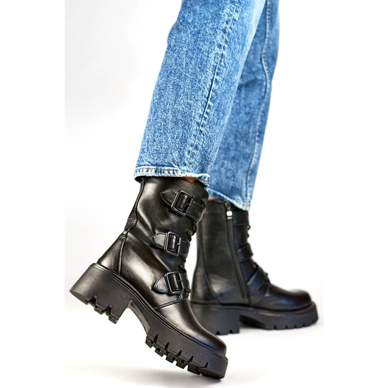 Ženske visoke motorističke čizme s kopčama, crne GD-FL2206B crna 1