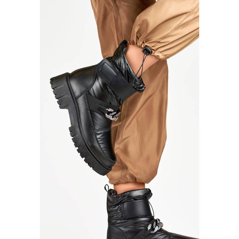 Ženske čizme za snijeg s lancem na čičak, crne JH-5B crno 2