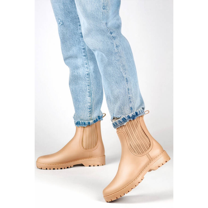 Ženske Chelsea čizme s elastičnim gornjištem i čarapom, bež S27BE 2
