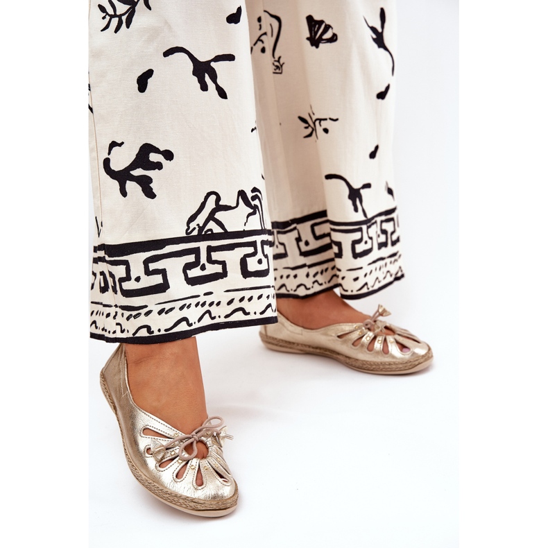 Ravne balerine izrađene od prirodne kože Zazoo 10179 Zlotys zlatna 2