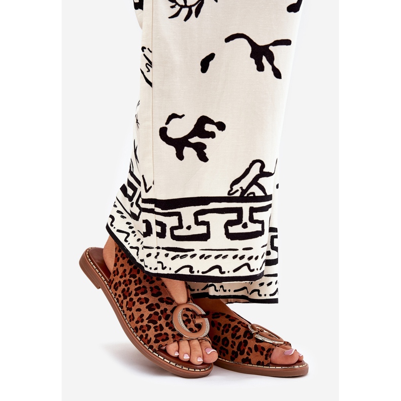 Ravne sandale s ukrasom smeđi leopard otisak smeđa 1