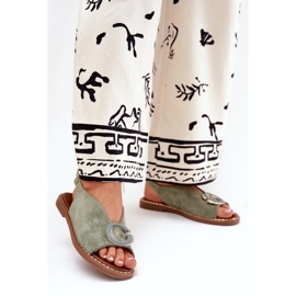 Ravne sandale sa zelenim ukrasom zelena 2