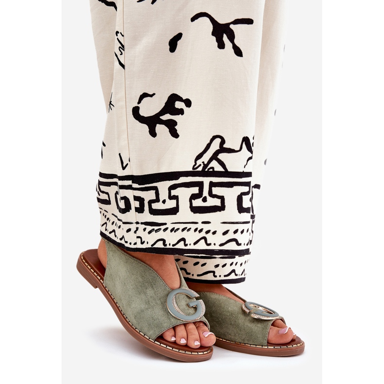 Ravne sandale sa zelenim ukrasom zelena 1