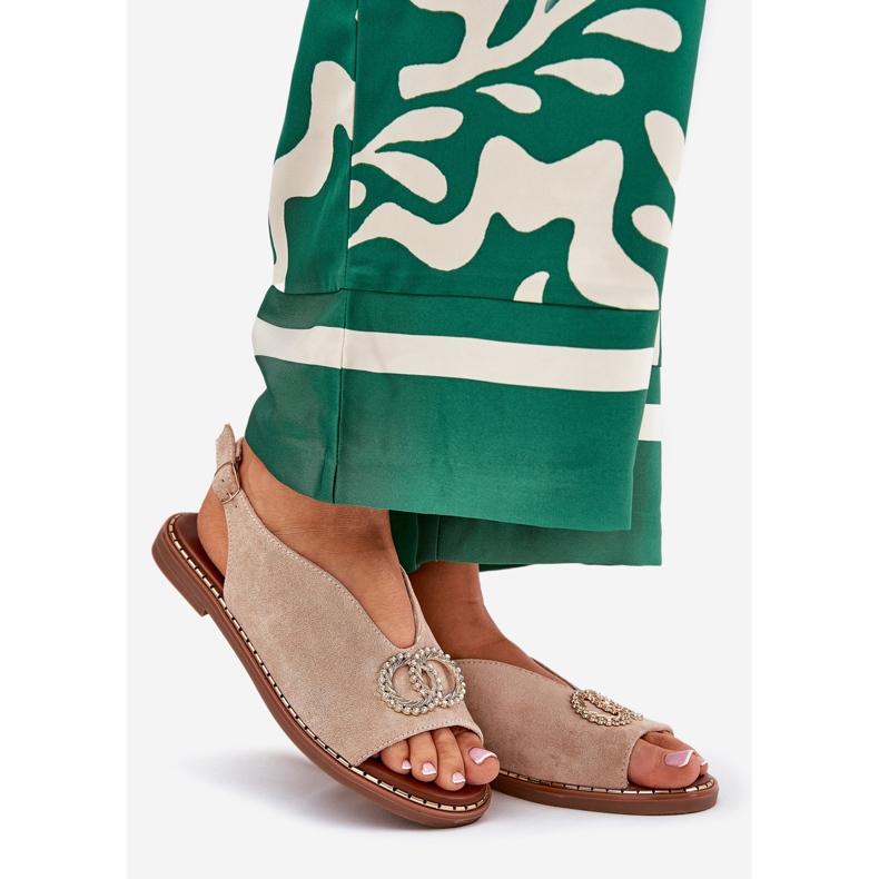 Ženske sandale s ravnim eko ​​bež ralesima 1