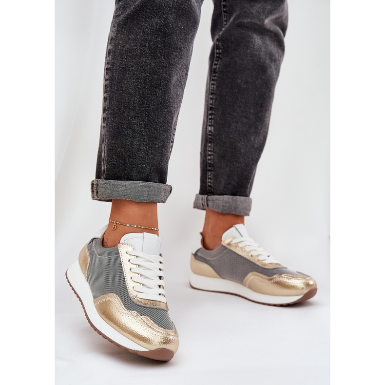 S.Barski Kožne sportske cipele tenisice žene LR51-847 PLN zlatni 2