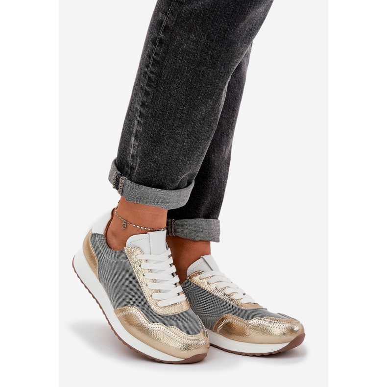 S.Barski Kožne sportske cipele tenisice žene LR51-847 PLN zlatna 1