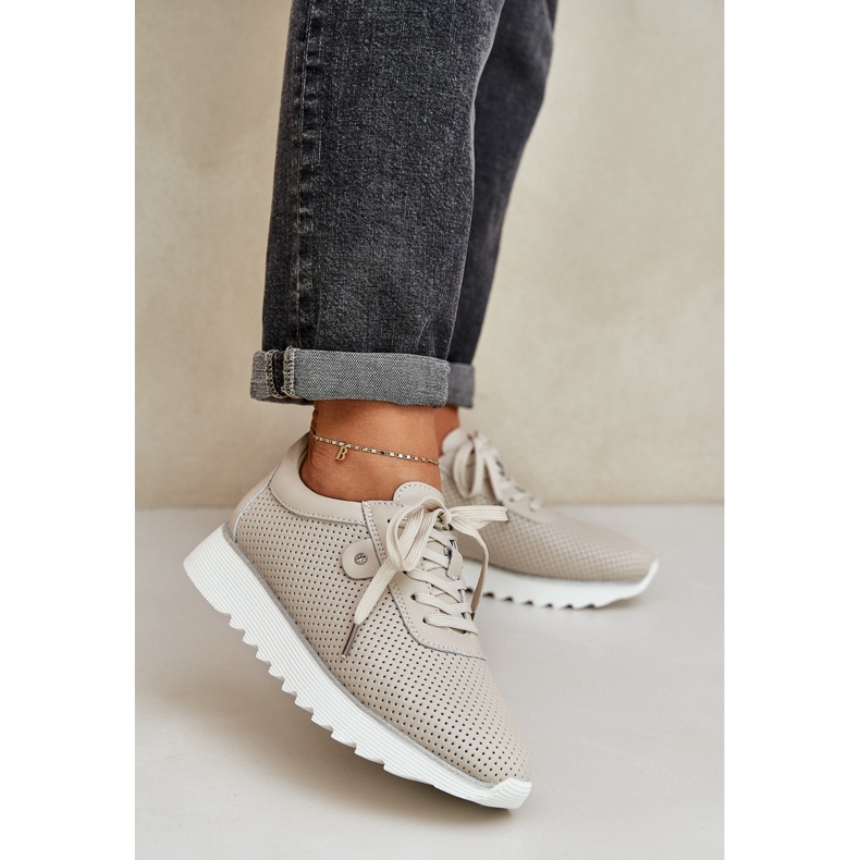 S.Barski Kožne sportske cipele na platformi sa sjajnim LR51-629 bež 2