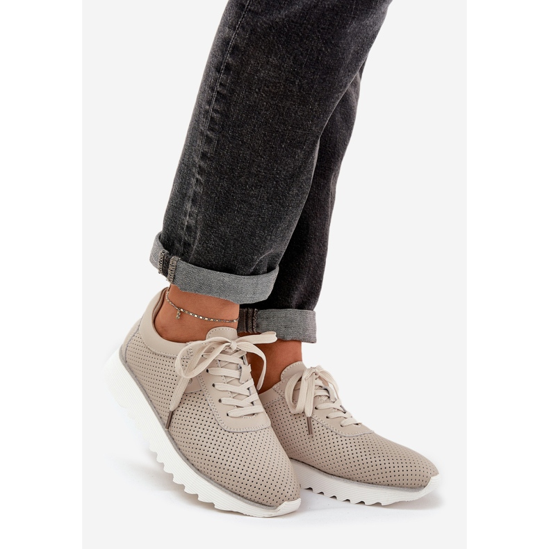 S.Barski Kožne sportske cipele na platformi sa sjajnim LR51-629 bež 1