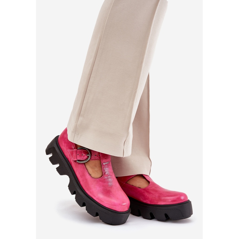 Oslikane kožne cipele s kopčama Zazoo 20183 Fuchsia ružičasta 1