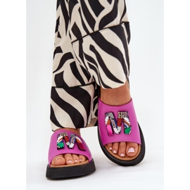 Vinceza Ženska kožna kožna lepršaju s ukrasom fuksije ružičasta 2