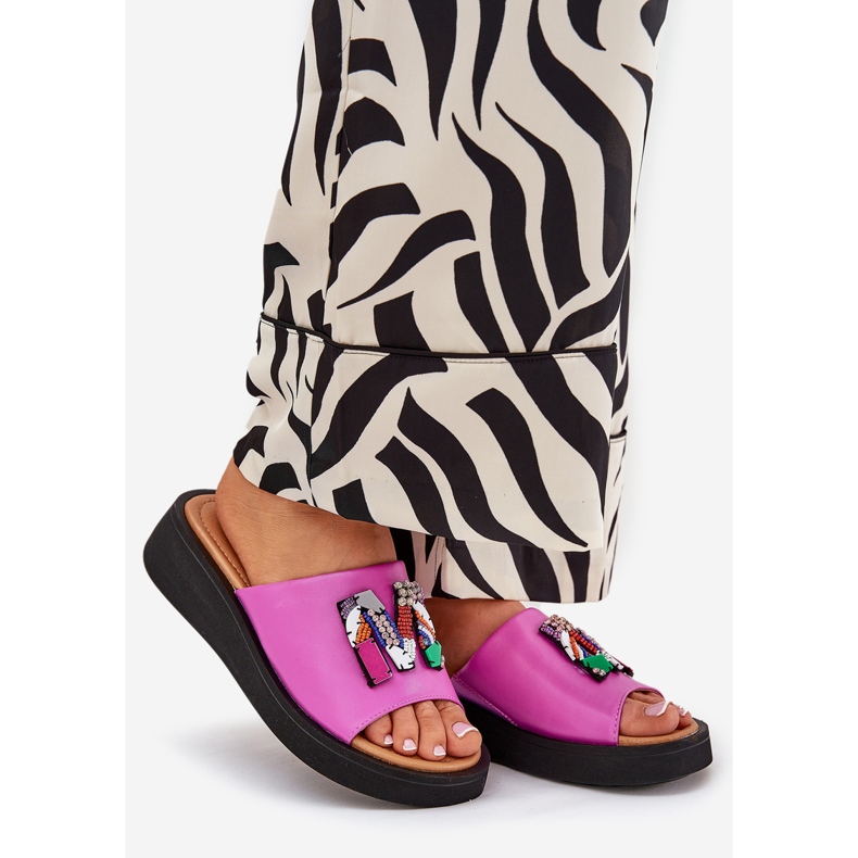 Vinceza Ženska kožna kožna lepršaju s ukrasom fuksije ružičasta 1