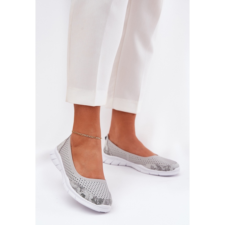 Kožna otvorena otvorena Vinceza balerinas 95323 siva 2