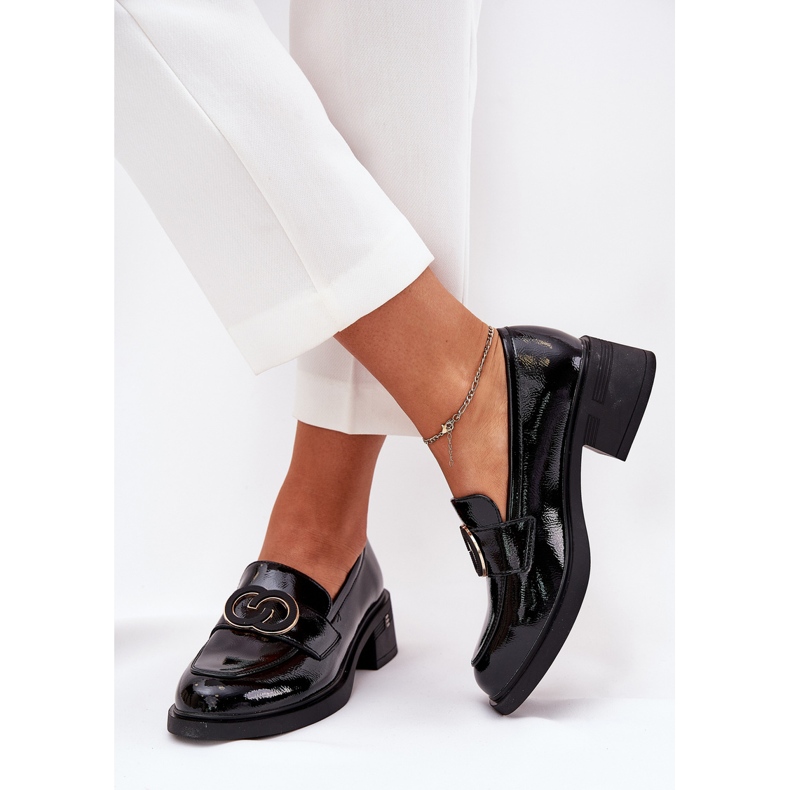 Oslikana kože visoko -kruha s natikačima Vinceza 18102 crno crna 2