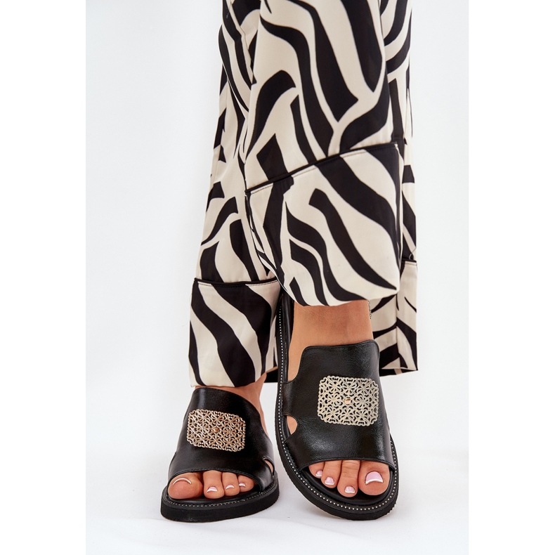 Jezzi Ženski prelepovi na klinu kože inhoika s ukrasom crne boje crna 2