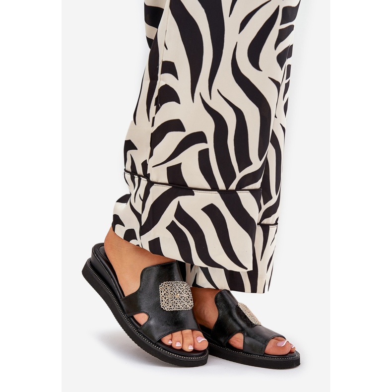 Jezzi Ženski prelepovi na klinu kože inhoika s ukrasom crne boje crna 1