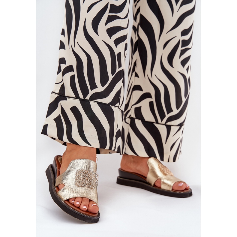 Jezzi Ženski klip na klinu kože na koži sa zlatnim ukrasom zlatna 2