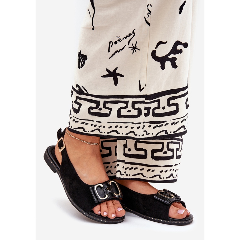 Jezzi Ravne sandale s ukrasom Eco Suede Crna 1