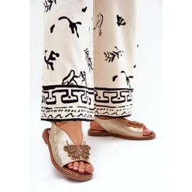 Jezzi Ženske sandale s ravnim slovima sa zlatnim ukrasom 2