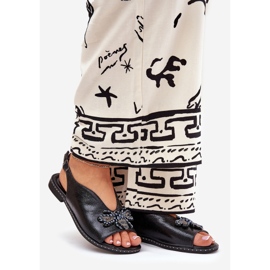 Jezzi Sjajne ženske sandale s ukrasom ravne crne boje crno 1