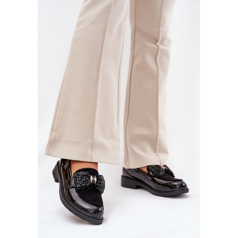 Oslikane ženske mokasine s lukom S.Barski Hy51-319 crno 2