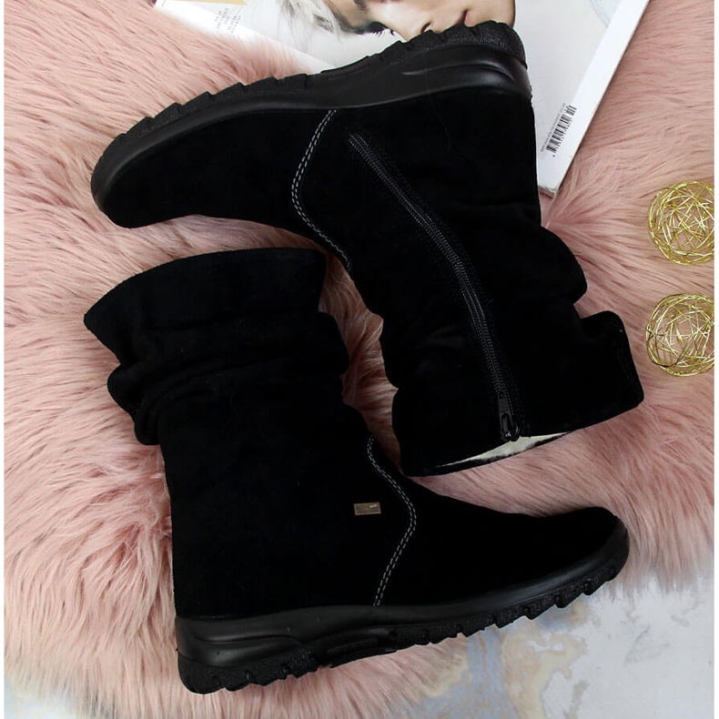 Ženske izolirane kožne čizme RIEKER Z7171-01 crna 1