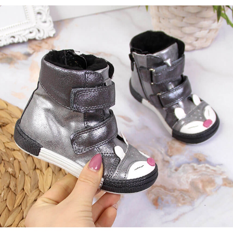 Cipele za djevojčice, čičak, srebrna lisica, Kornecki 6583 srebro 2