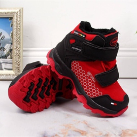 American Club Dječje vodootporne čizme za snijeg s čičak crvenim američkim klubom crna 2