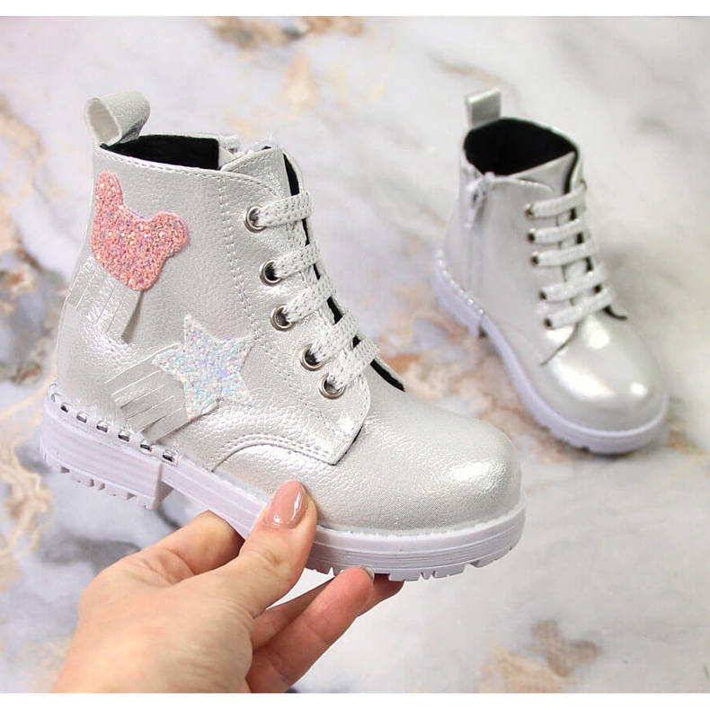 Sjajne srebrne izolirane srebrne Potocki čizme za djevojčice srebro 2