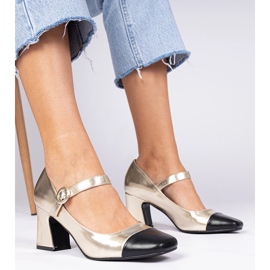 Zlatne ženske pumpe s crnim nosom zlatna 1