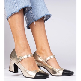 Zlatne ženske pumpe s crnim nosom zlatna 2