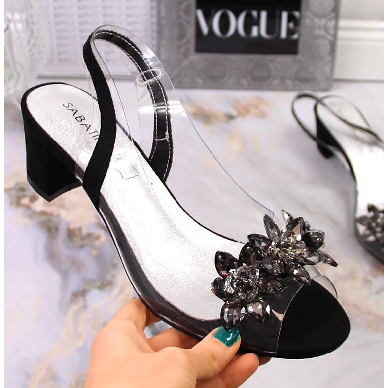 Ženske prozirne sandale na blok sa kamenčićima u crnoj boji Sabatina 2014-600 crna 1