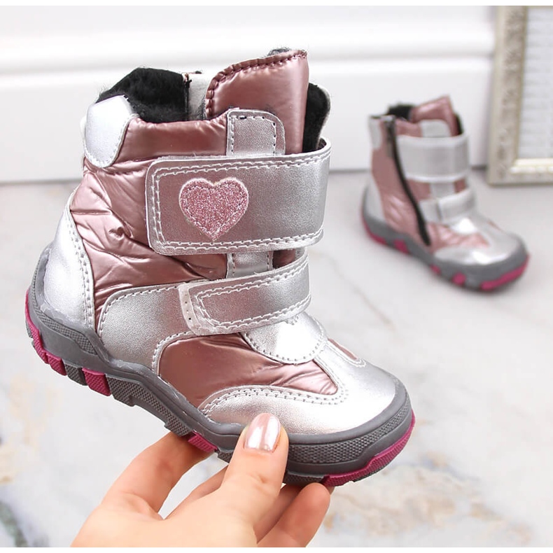 Čizme za djevojčice s čičkom, izolirane, Kornecki 6968 srebro 1