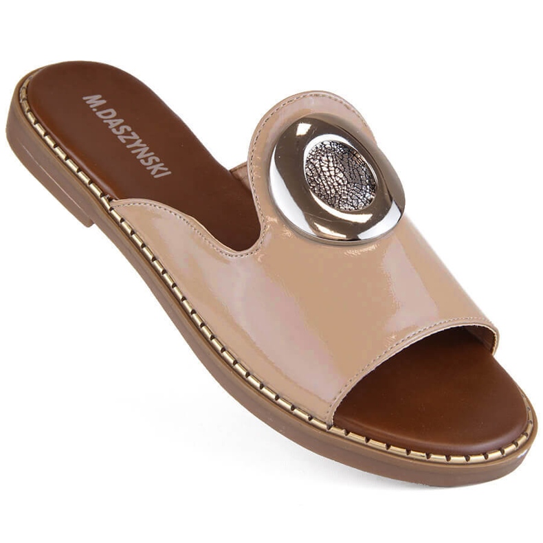 M. DASZYŃSKI Lakirane ženske papuče s ukrasom, bež M.Daszyński MR2266-5 1