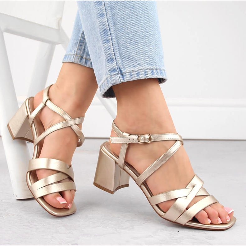 Ženske zlatne sandale na petu Sergio Leone SK067 zlatna 1