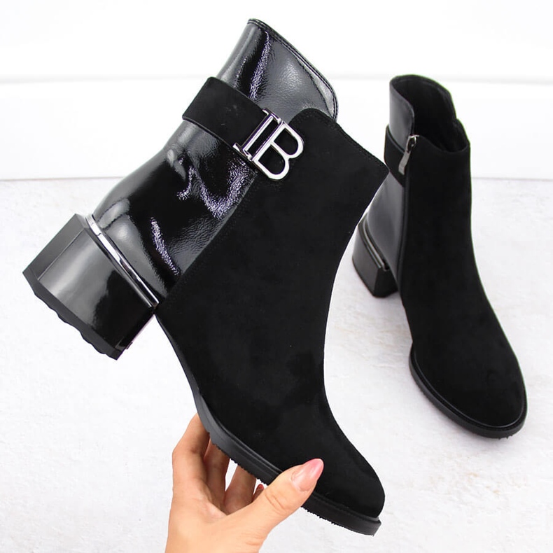 Ženske antilop i lakirane crne gležnjače na visoku petu D&amp;A S.Barski Premium Collection MR880-040 crna 1