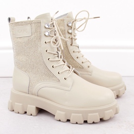 Ženske kožne gležnjače sa kamenčićima, bež Goe OO2N4108 2